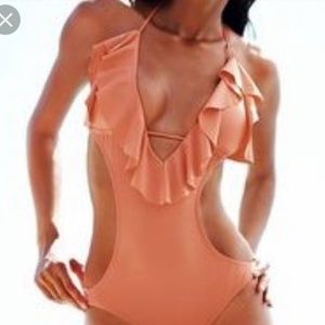Victoria Secret Peach Ruffled Monokini